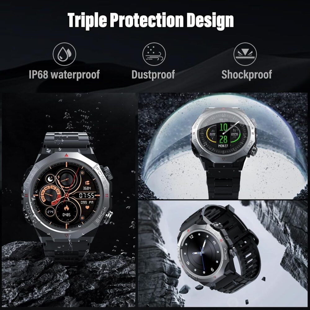 Military Smart Watches for Men(Answer/Make Calls), 1.39"HD Fitness Watch, 24/7 Heart Rate Sleep Monitor, Smart Watch for Men 110+ Sport Modes, 30Day, IP68 Waterproof Smartwatch for Android iOS, Black - Image 7