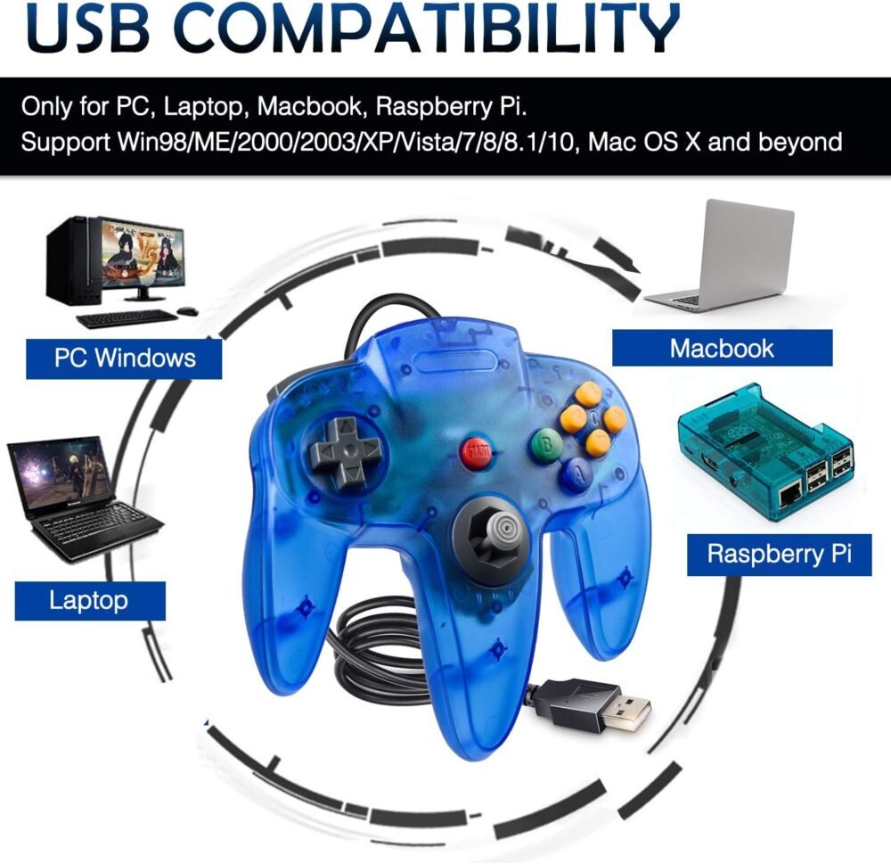 2 Packs USB Retro Controllers for N64 Gaming, PC Classic N64 Game Pad Joypad for Windows PC MAC Raspberry Pi - Image 4