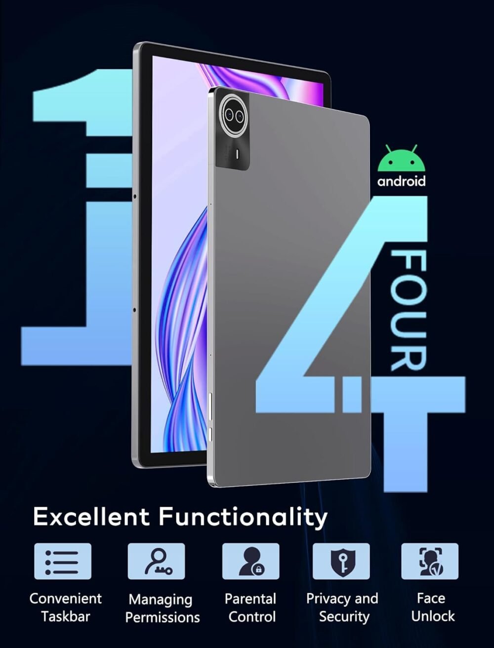 Tablet 2025 Upgraded Android 14, 14" Tablet 36GB+256GB+1TB Expand, 8 Core 2.0GHz, 2K 2240 * 1400 IPS Screen, 11580mAh, 8+13MP Dual Camera, 2.4G+5G WiFi BT5 Android (Silver) - Image 5