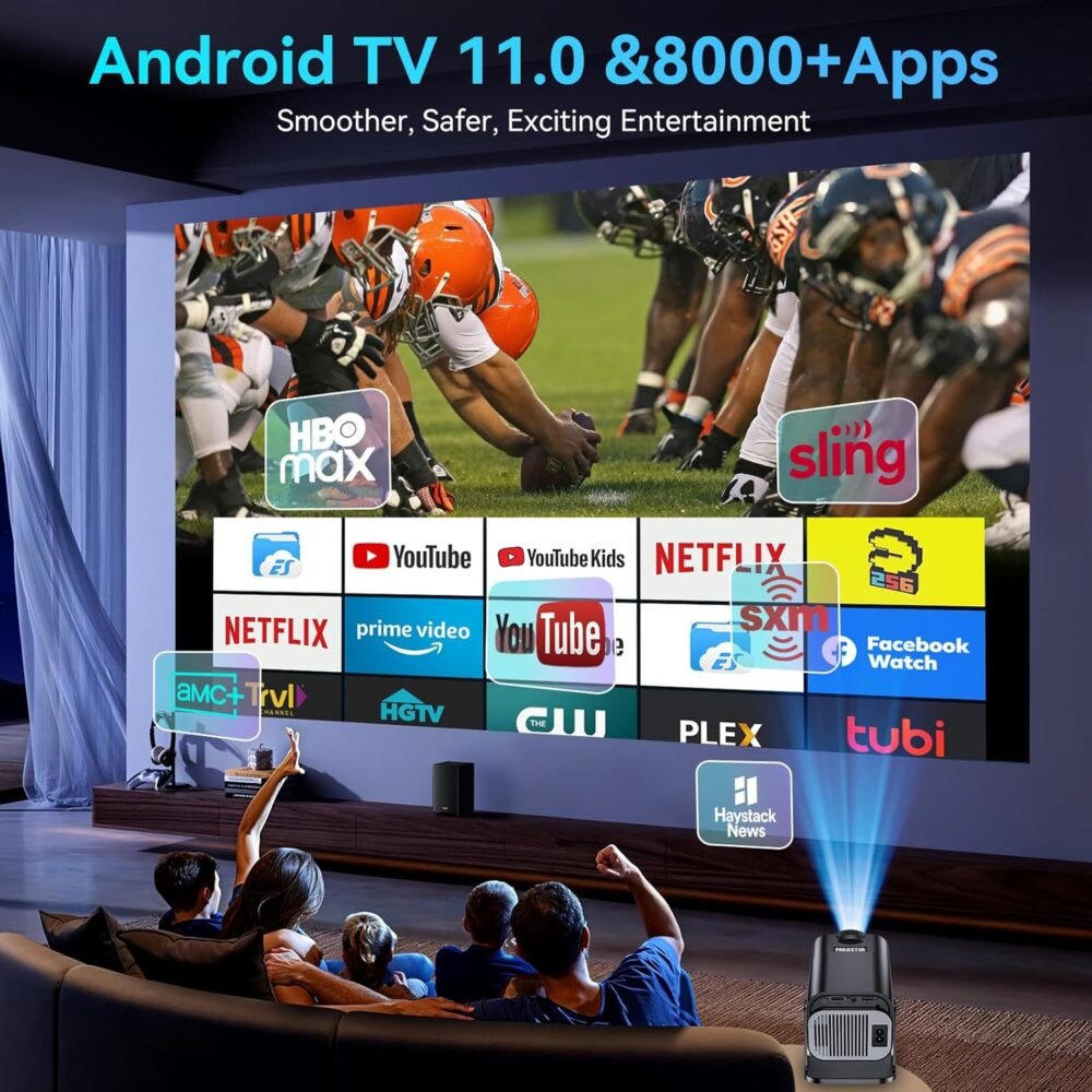 Smart Mini Projector with Android 11.0,2025 Upgraded Portable Projector 1080P 4K Full HD with WiFi 6 and BT5.2,180°Adjustable Stand, Auto Keystone Home Projector for Phone/TV Stick/Laptop - Image 7