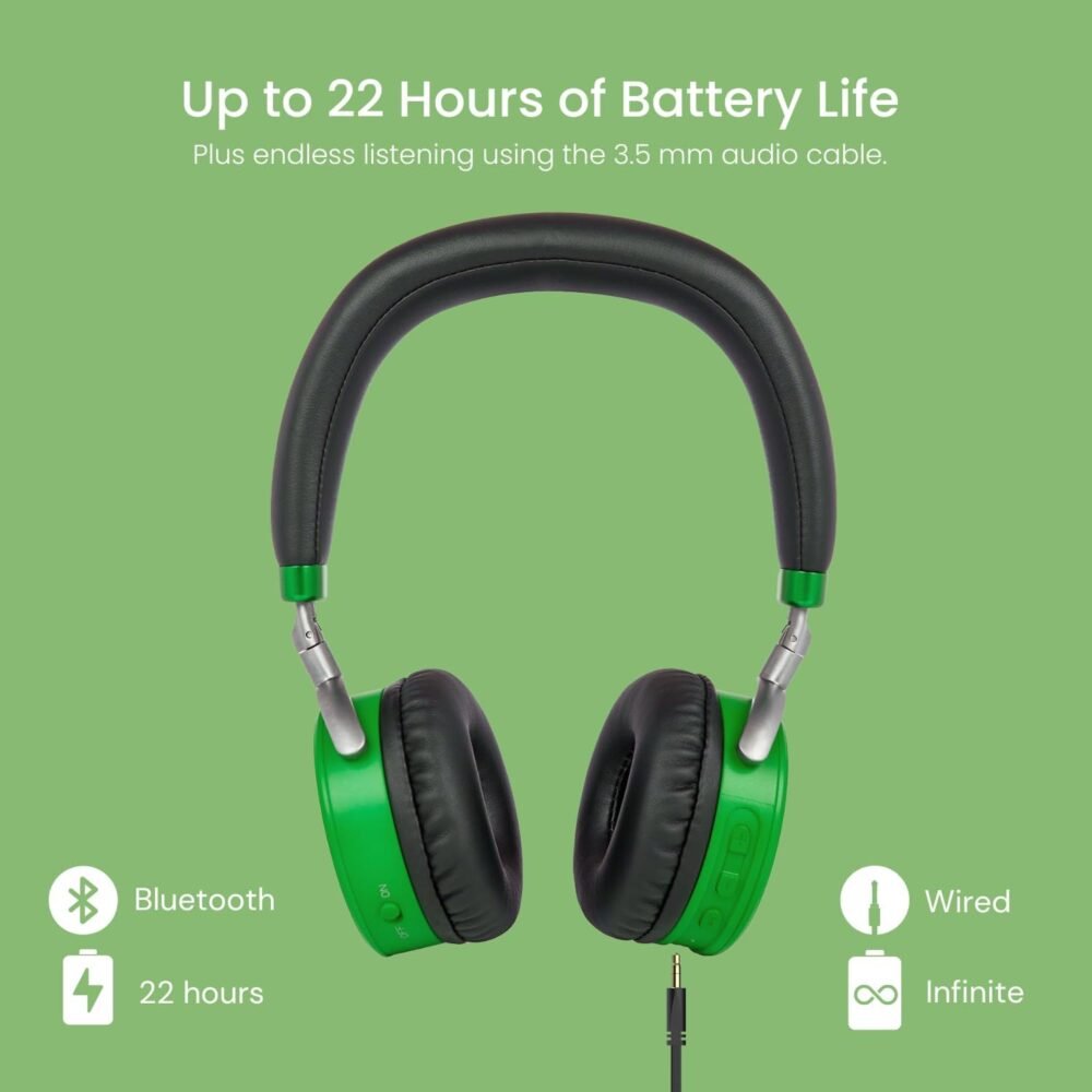 Puro Sound Labs JuniorJam Plus Volume Limiting Headphones for Kids, Safer Audio to Protect Hearing- Adjustable Bluetooth Headphones for Tablets, Smartphones, PCs- 22-Hour Battery Life (Green) - Image 4