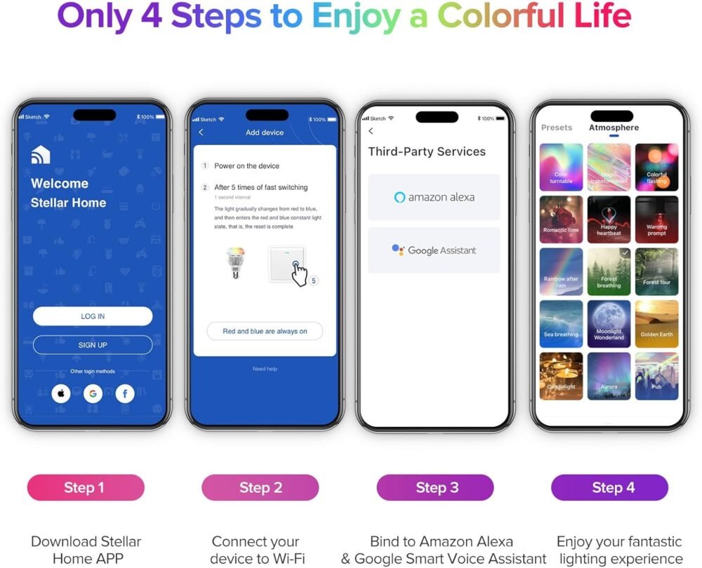 SANSI Smart Light Bulb, Full Color Changing Dimmable Smart WiFi Bulbs Compatible with Alexa and Google Home, A21 18W 150W Equiv. 2000 Lumens Bright RGB Bulb, 2.4Ghz only No Hub Required - Image 8