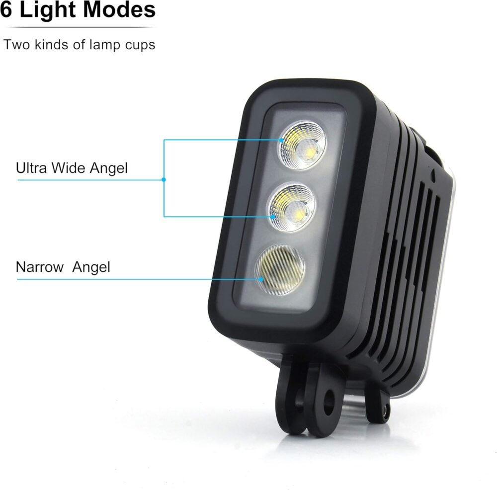 Underwater Light Dive Lights 164FT 3 Modes High Power Dimmable Waterproof LED Video Fill Night Light for Gopro Hero 13 12 11 10 9 8 7 6 5 4 3+ 3 Black DJI OSMO Action 5 Pro 4 3 Insta360 - Image 4