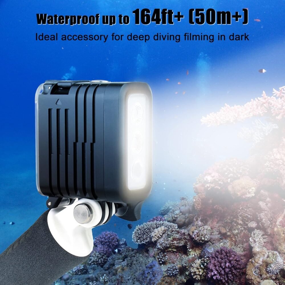 Underwater Light Dive Lights 164FT 3 Modes High Power Dimmable Waterproof LED Video Fill Night Light for Gopro Hero 13 12 11 10 9 8 7 6 5 4 3+ 3 Black DJI OSMO Action 5 Pro 4 3 Insta360 - Image 6