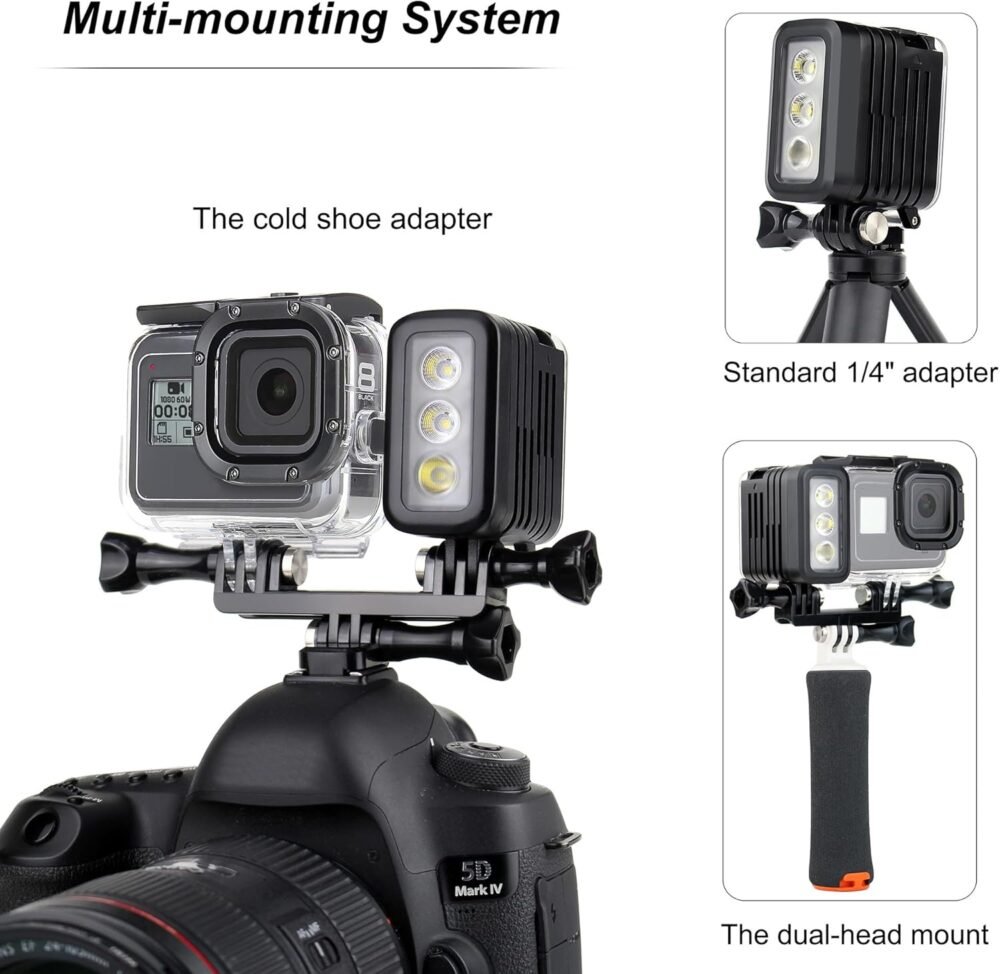 Underwater Light Dive Lights 164FT 3 Modes High Power Dimmable Waterproof LED Video Fill Night Light for Gopro Hero 13 12 11 10 9 8 7 6 5 4 3+ 3 Black DJI OSMO Action 5 Pro 4 3 Insta360 - Image 7