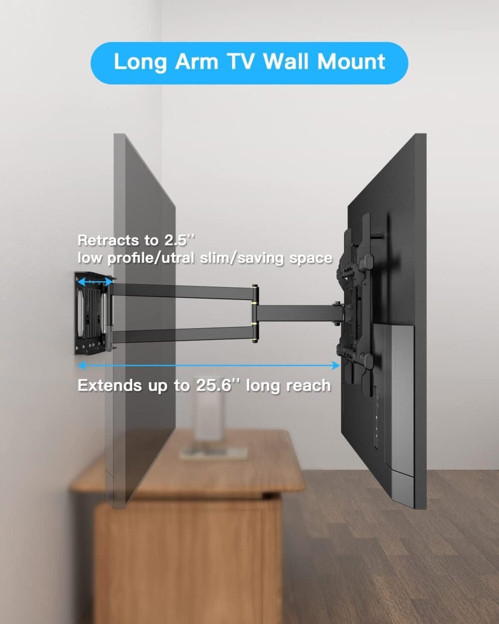 Corner Long Arm TV Wall Mount with 25.6inch Extension,Full Motion TV Mount 90 Degree Swivel Tilt Heavy Duty for 32-70''Screens, Load 77lbs,Max VESA 600x400mm, Fit 16''Stud - Image 6
