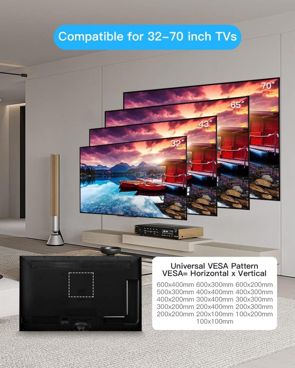 Corner Long Arm TV Wall Mount with 25.6inch Extension,Full Motion TV Mount 90 Degree Swivel Tilt Heavy Duty for 32-70''Screens, Load 77lbs,Max VESA 600x400mm, Fit 16''Stud - Image 8