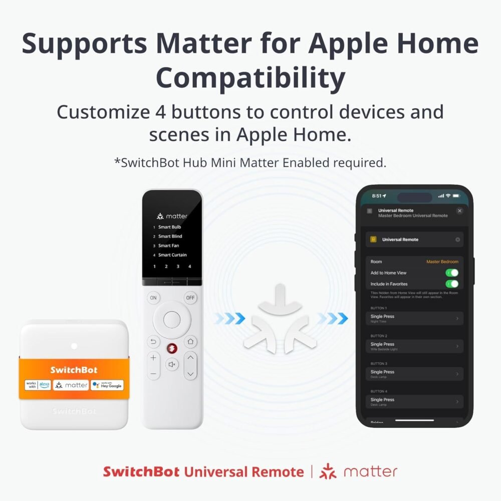 SwitchBot Universal Remote Control with Hub Mini Matter Enabled, Multi-use Smart Remote with Customize App, Control 25 IR/Bluetooth Devices and 10 Scenes, Compatible with TV/AC/SwitchBot BLE Devices - Image 4