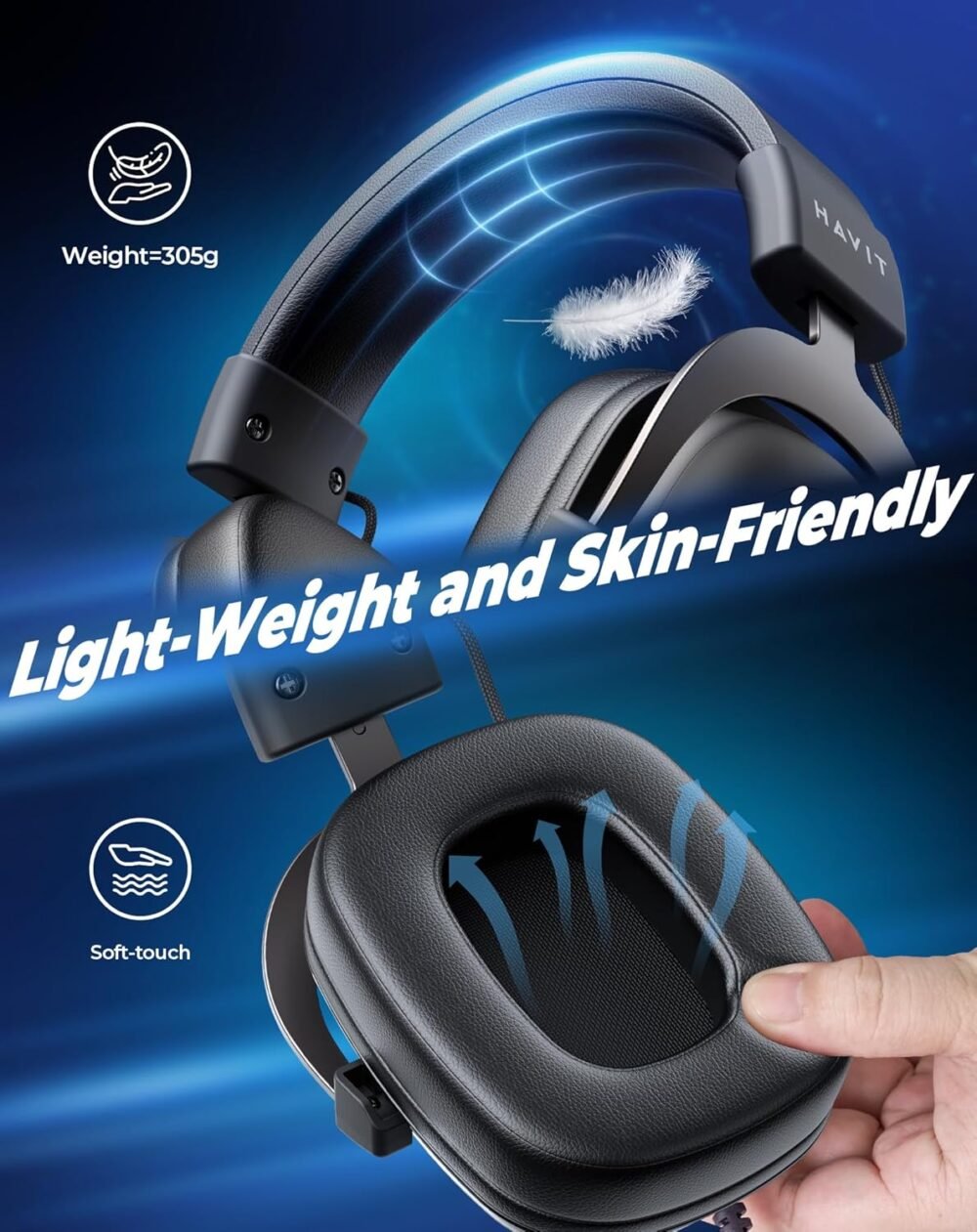 havit H2002d Gaming Headsets for PS4,PC, 50MM Drivers Surround Sound PS5 Headset with Mic Gaming Headphones with Mic Durable Aluminum Frame Valentines Gifts for Men - Image 5