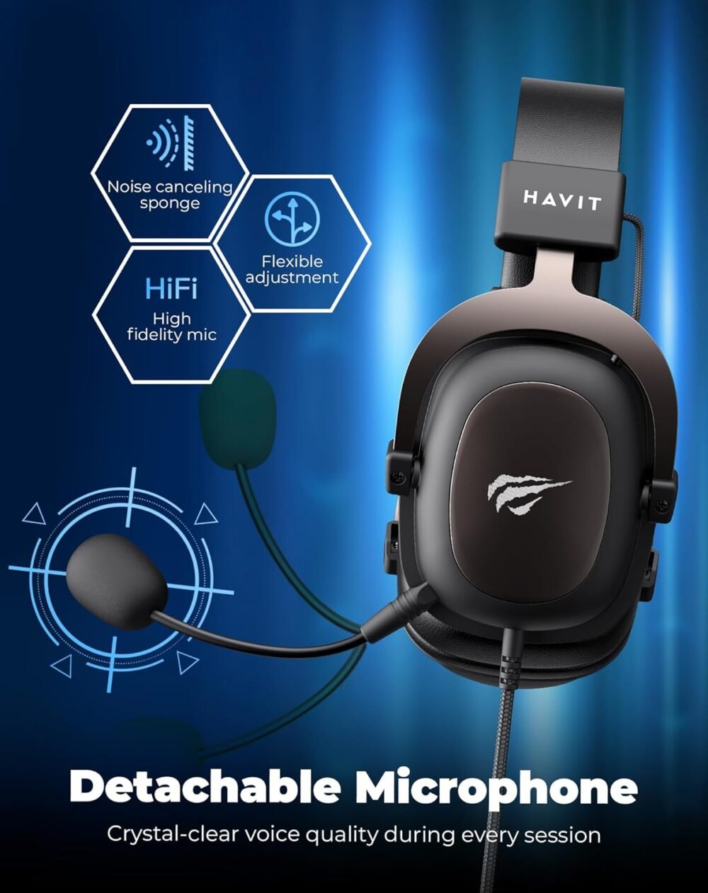 havit H2002d Gaming Headsets for PS4,PC, 50MM Drivers Surround Sound PS5 Headset with Mic Gaming Headphones with Mic Durable Aluminum Frame Valentines Gifts for Men - Image 6