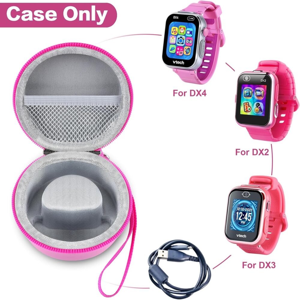 Case Compatible with Vtech KidiZoom Smartwatch DX4, DX2, DX3, for Little Tikes Tobi/for Watch 2/ for Gizmo Watch, Kids Watches Carrying Storage Box for Accessories with Mesh Pocket (Bag Only) (Pink) - Image 3