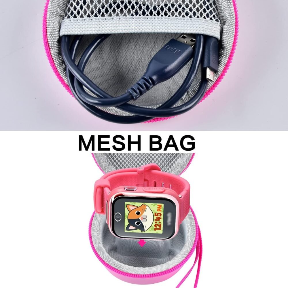 Case Compatible with Vtech KidiZoom Smartwatch DX4, DX2, DX3, for Little Tikes Tobi/for Watch 2/ for Gizmo Watch, Kids Watches Carrying Storage Box for Accessories with Mesh Pocket (Bag Only) (Pink) - Image 6