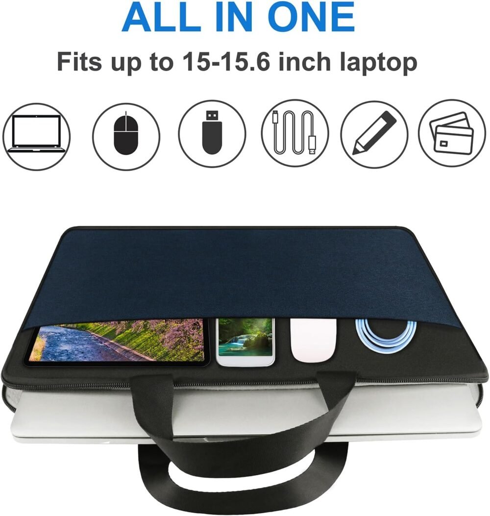 Laptop Sleeve, Travel 15.6 inch Laptop Case Handbag Shockproof Protective Computer Cover Carrying Bag Briefcase for 15" 15.6" HP Asus Acer Dell Lenovo Laptop Notebook Ultrabook, (Black/Deepblue) - Image 3