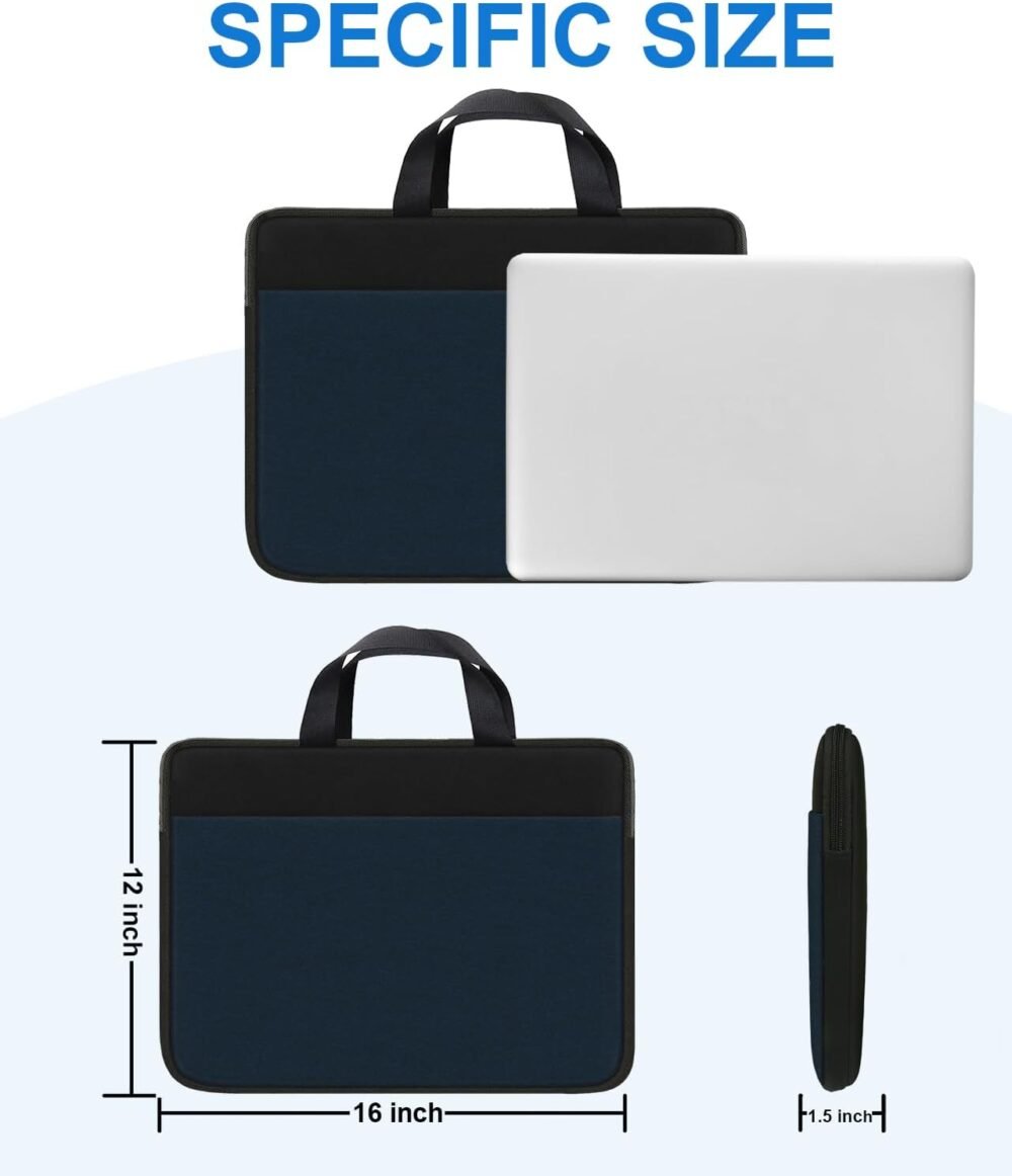 Laptop Sleeve, Travel 15.6 inch Laptop Case Handbag Shockproof Protective Computer Cover Carrying Bag Briefcase for 15" 15.6" HP Asus Acer Dell Lenovo Laptop Notebook Ultrabook, (Black/Deepblue) - Image 4