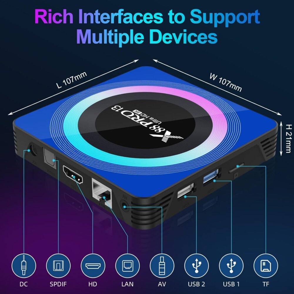 Android TV Box 13.0, Android Box 4GB RAM 64GB ROM, Quad Core Smart 8K TV Box with Mini Keyboard Support 2.4G/5.0GHz Dual WiFi 100M Ethernet Bluetooth - Image 9