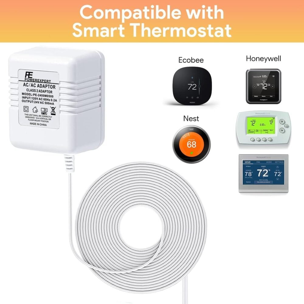 Thermostats 24 Volt Transformer C Wire Power Adapter for Nest, Ecobee, Honeywell WiFi Thermostats, Power Supply for Nest Hello, Ring Smart Doorbells Chime - Image 4