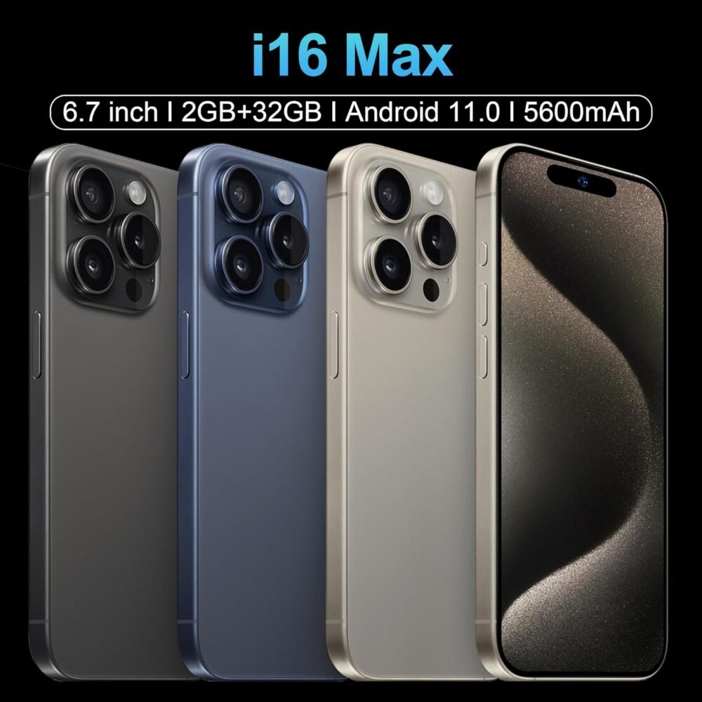 I16 Max Unlock Phones, 2GB+32GB Expandable 256GB, 6.7Inch HD Touch Screen, Tempered Glass Finish, 5600mAh Android 11 Smartphone, Dual SIM, Face Unlock,Blue - Image 3