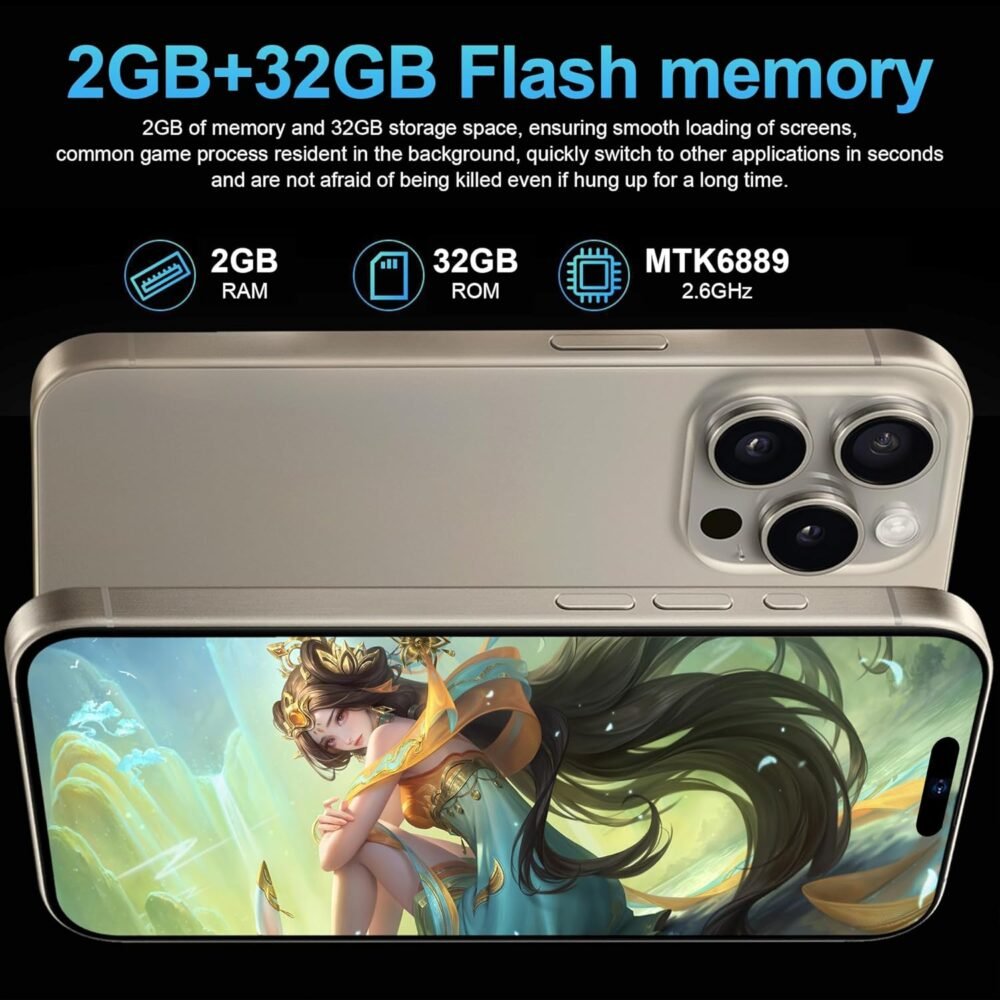 I16 Max Unlock Phones, 2GB+32GB Expandable 256GB, 6.7Inch HD Touch Screen, Tempered Glass Finish, 5600mAh Android 11 Smartphone, Dual SIM, Face Unlock,Blue - Image 5