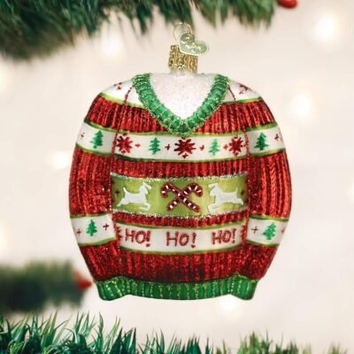 Old World Christmas Ornaments Festive Christmas Sweater Glass Blown Ornaments for Christmas Tree - Image 3