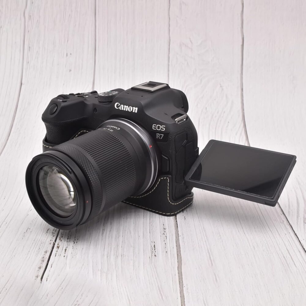 Rieibi EOS R7 Case - Quality PU Leather Half Case for Canon EOS R7 Mirrorless Camera - Grip Case for Canon EOSR7 - Black - Image 6