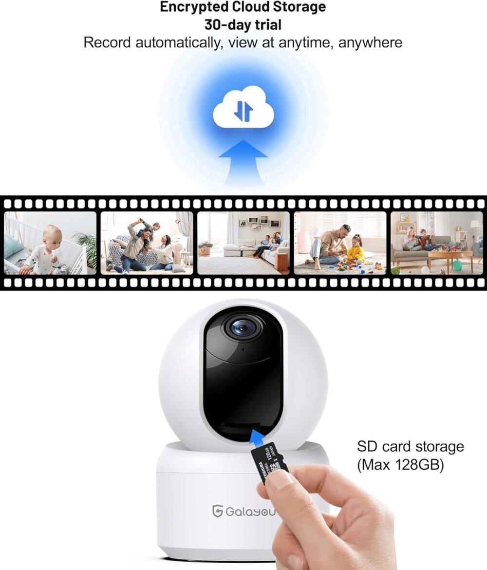 GALAYOU Indoor Security Camera 2K, 360 Degree 2.4G WiFi Home Security for Baby/Pet/Elder/Nanny with Night Vision, 24/7 SD Card Storage, Works with Alexa and Google Assistant G2-2Pack - Image 7