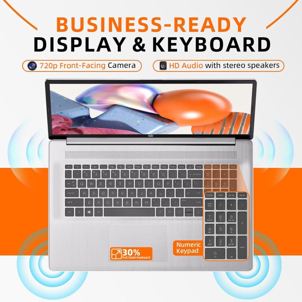 HP 17 inch Laptop with AI Copilot, 17.3" FHD Business and Students PC, AMD Ryzen 5 (Beats i7-1165G7), Ms Office Pro, Wins 11 Pro, Numeric Keypad, WiFi 6 (32GB RAM | 1TB SSD) - Image 6
