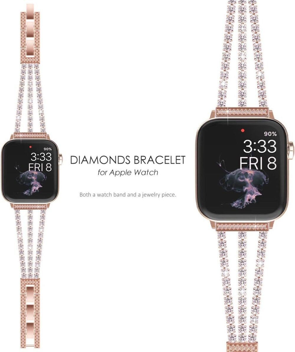 NewWays for Apple Watch Band 38mm 40mm 41mm 42mm 44mm 45mm 46mm 49mm for iWatch Series 10 9 8 7 6 5 4 3 2 1 SE Ultra, Sparkling Bling Shiny Diamonds Bracelet for iWatch Band Womens - Image 3