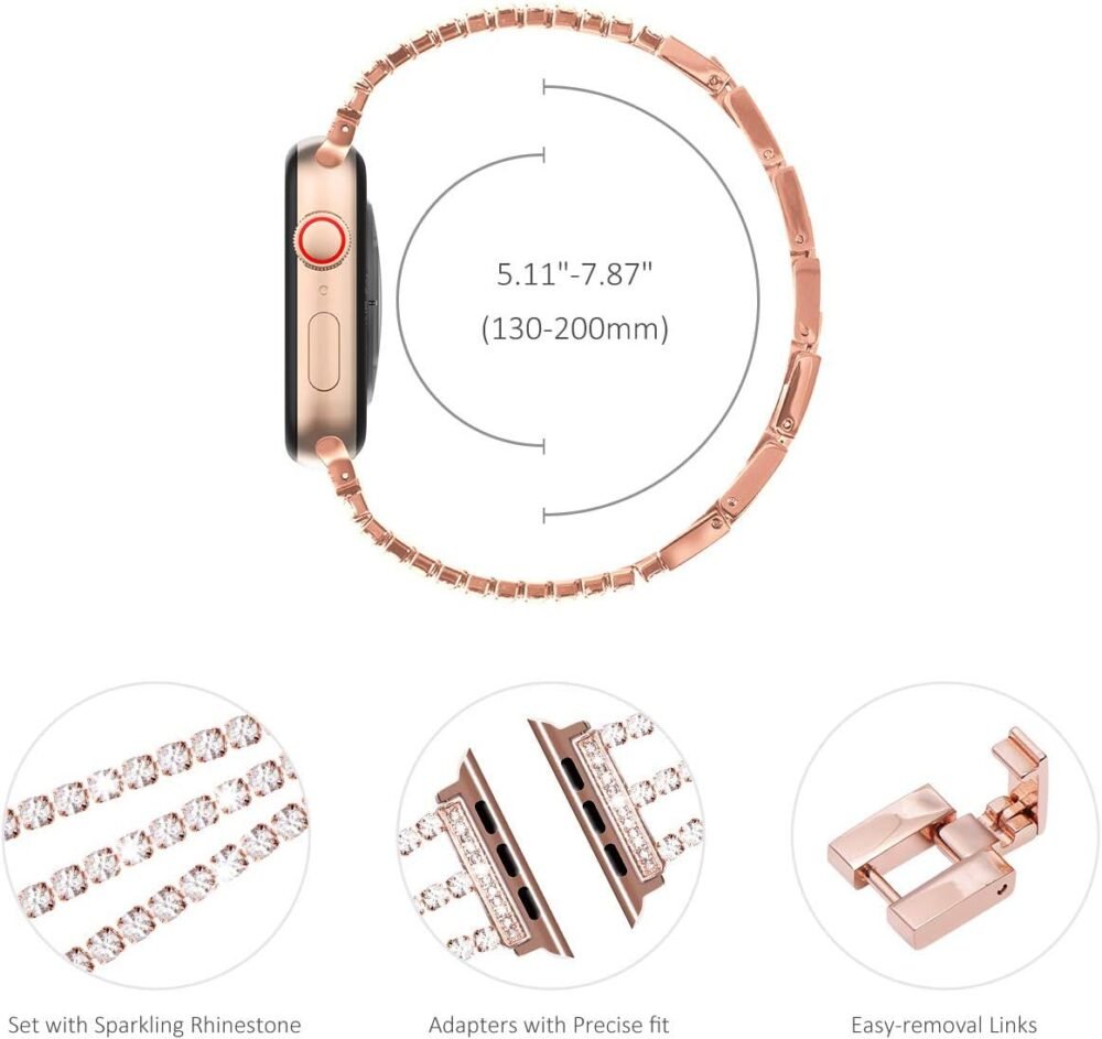 NewWays for Apple Watch Band 38mm 40mm 41mm 42mm 44mm 45mm 46mm 49mm for iWatch Series 10 9 8 7 6 5 4 3 2 1 SE Ultra, Sparkling Bling Shiny Diamonds Bracelet for iWatch Band Womens - Image 4