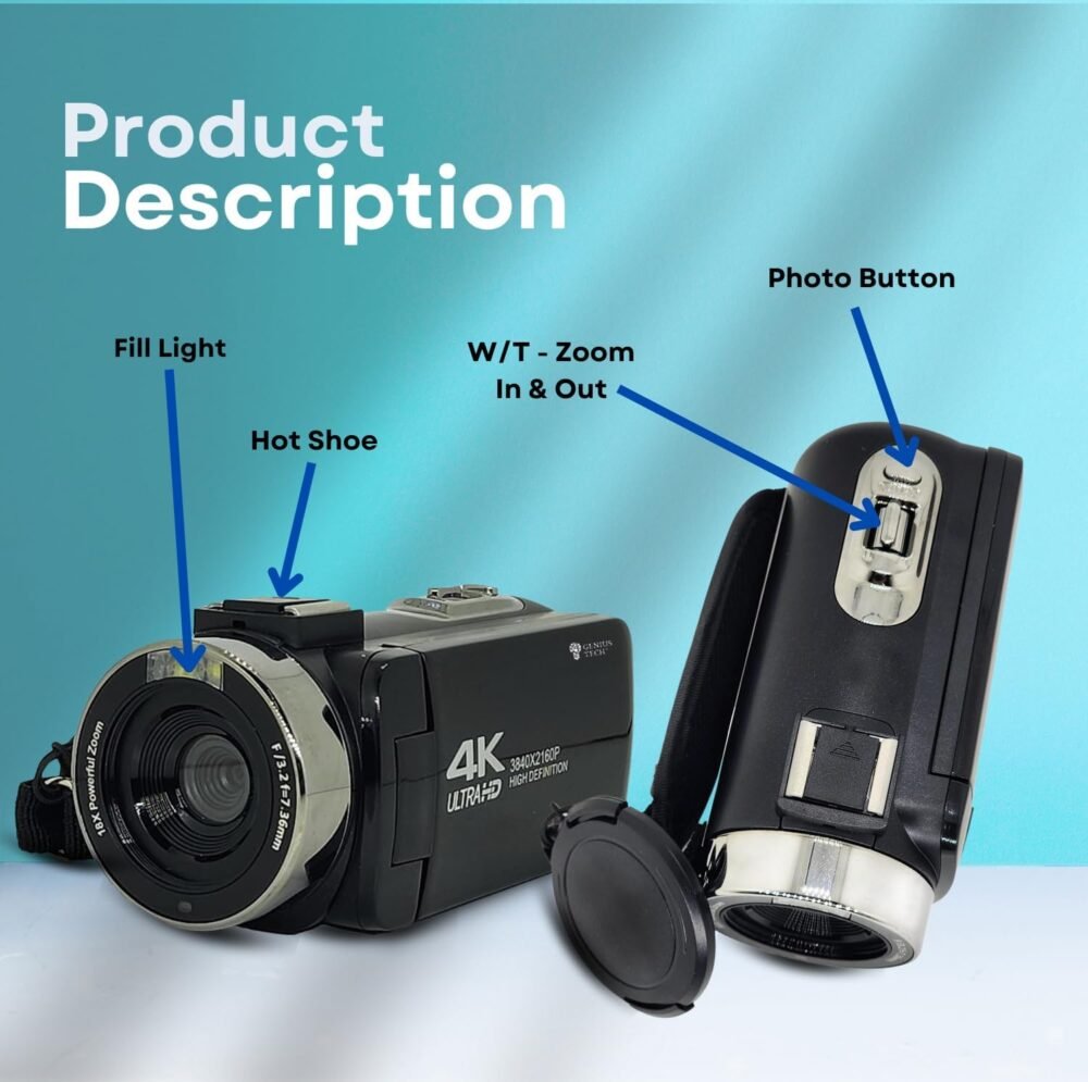 4K Camera Camcorder 42MP Video Recorder Camera Support Vlogging YouTube TikTok Digital Camcorder with 3" LCD Screen,18X Digital Zoom for Adults Kids Teens Beginners - Image 6