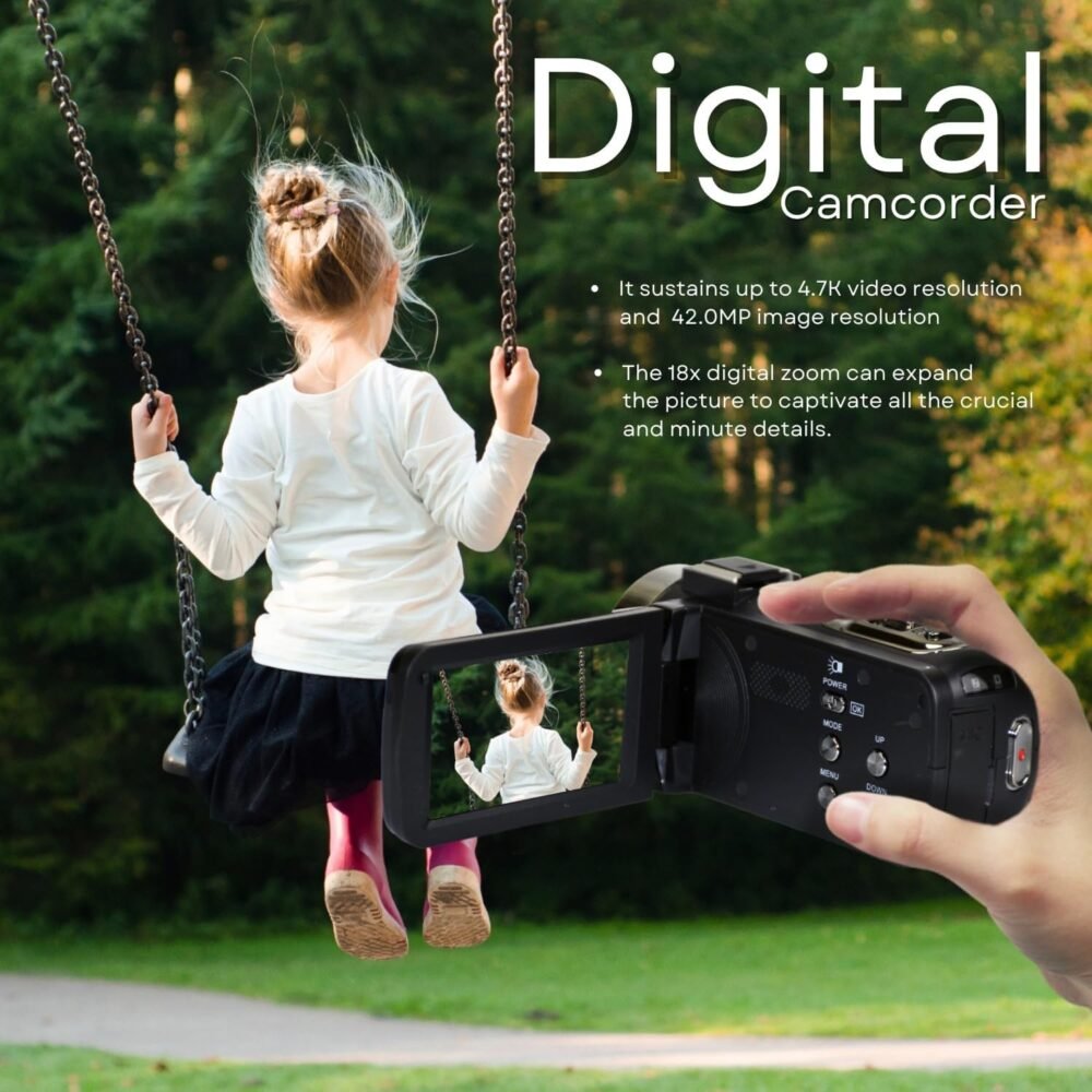 4K Camera Camcorder 42MP Video Recorder Camera Support Vlogging YouTube TikTok Digital Camcorder with 3" LCD Screen,18X Digital Zoom for Adults Kids Teens Beginners - Image 10