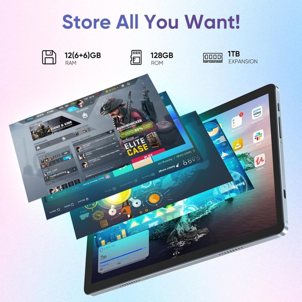 weelikeit Tablet 10 inch, Android 14 Tablets with Octa-Core Processor 14GB(6+8) RAM 128GB ROM, 1200x1920 FHD Screen, 5G WiFi, 5MP+13MP Dual Camera, Bluetooth 5.0, 7000mAh Battery (Gray) - Image 6