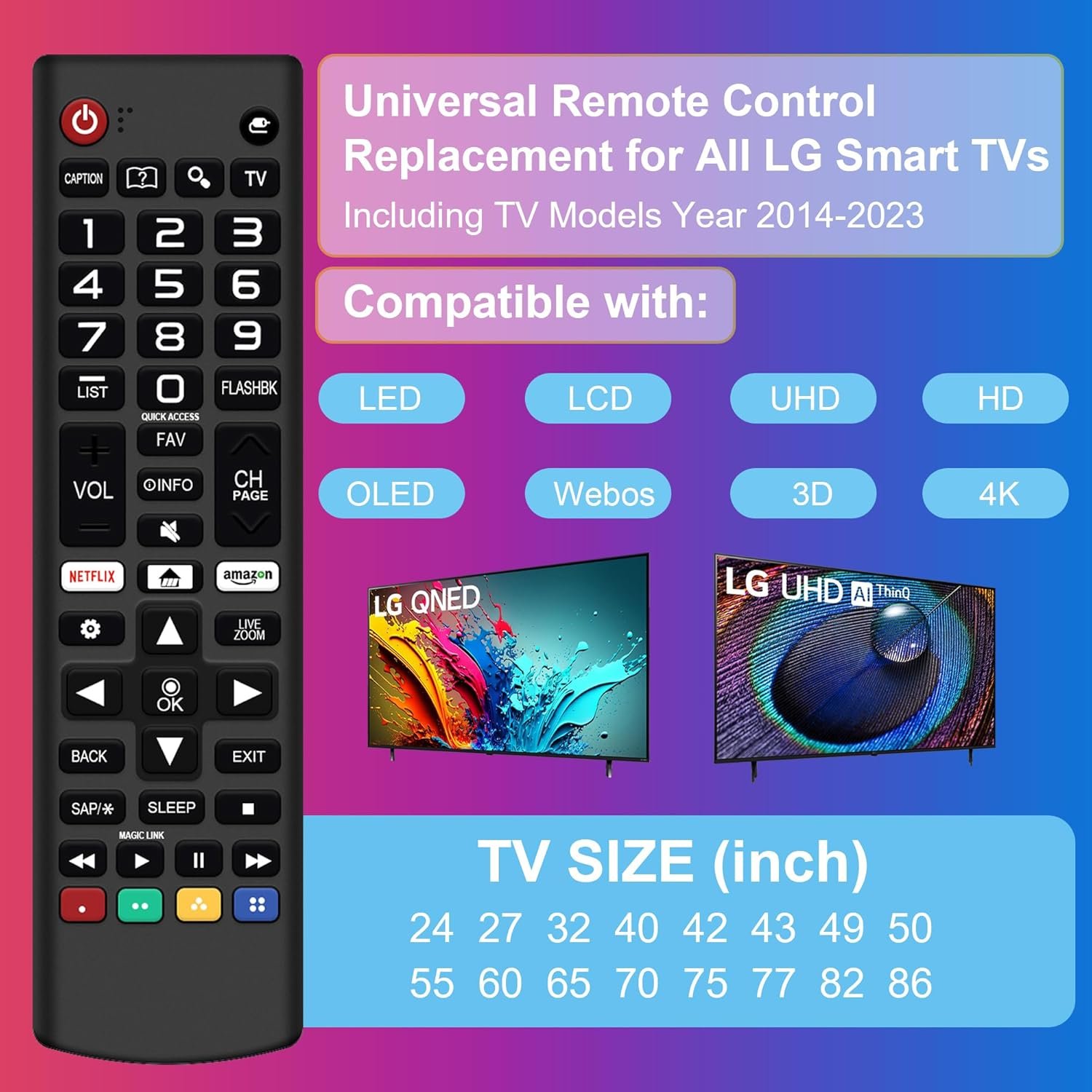 Replacement Remote Control for LG TV Remote AKB75095307 Universal for LG Smart TV Remote Compatible with All Models LCD LED OLED 3D HDTV Smart TVs with Netflix Prime Video Shortcut Buttons - Image 3
