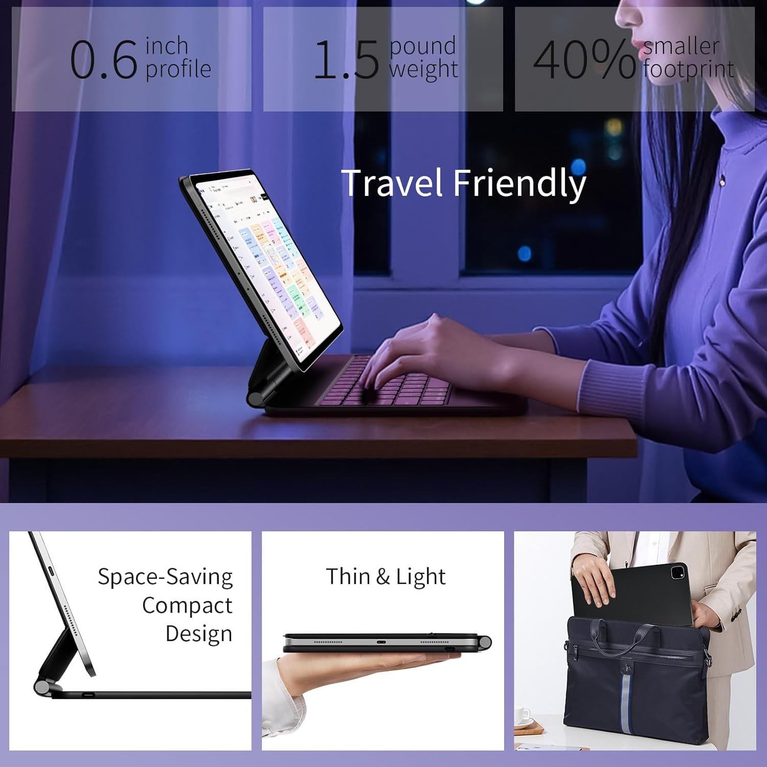 Floating Cantilever Keyboard Case for iPad Air 11'' (M3 2025 / M2 2024)/iPad Pro 11'' 1-4th Gen – Portable Magic-Style Trackpad Case with Ergonomic Typing, Fit for iPad Air 5th/4th Gen, 1.5lbs-Black - Image 4