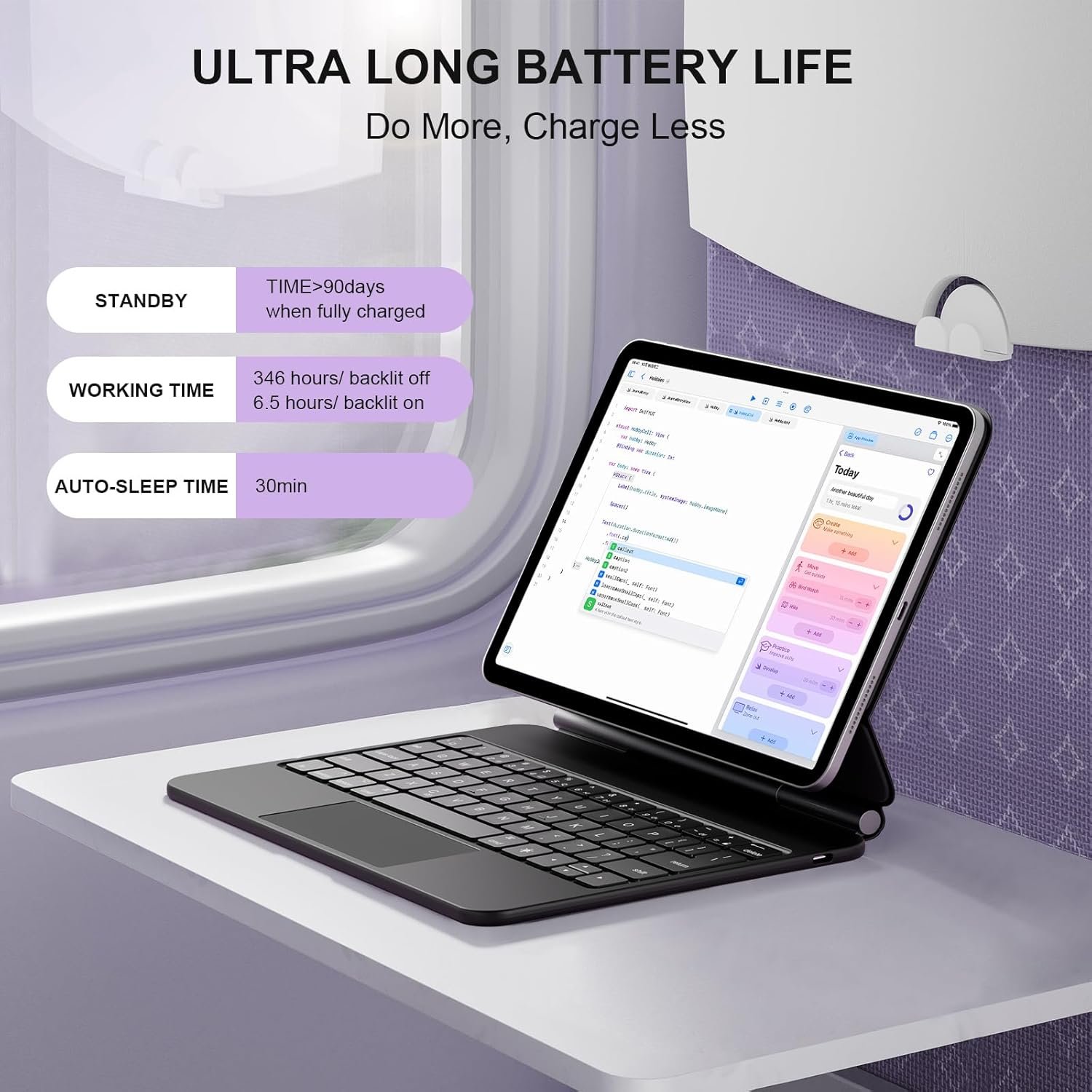 Floating Cantilever Keyboard Case for iPad Air 11'' (M3 2025 / M2 2024)/iPad Pro 11'' 1-4th Gen – Portable Magic-Style Trackpad Case with Ergonomic Typing, Fit for iPad Air 5th/4th Gen, 1.5lbs-Black - Image 6