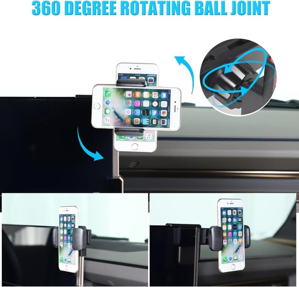 Car Phone Holder Mount for Hummer EV Accessories 2024 2025+ Right Side of Navigation Screen Rotatable Fixed Mobile Phone Holder for Car Fit for iPhone Universally Smartphones (A) - Image 3