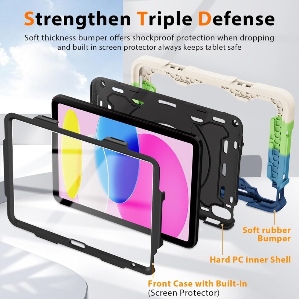 ROISKIN Case for iPad (A16) 11th Generation 11 Inch 2025, iPad 10th Generation Case 10.9" for Kids with Screen Protector,360 Kickstand & Handle,Shoulder Strap,Heavy Duty Military Grade Drop Protection - Image 5