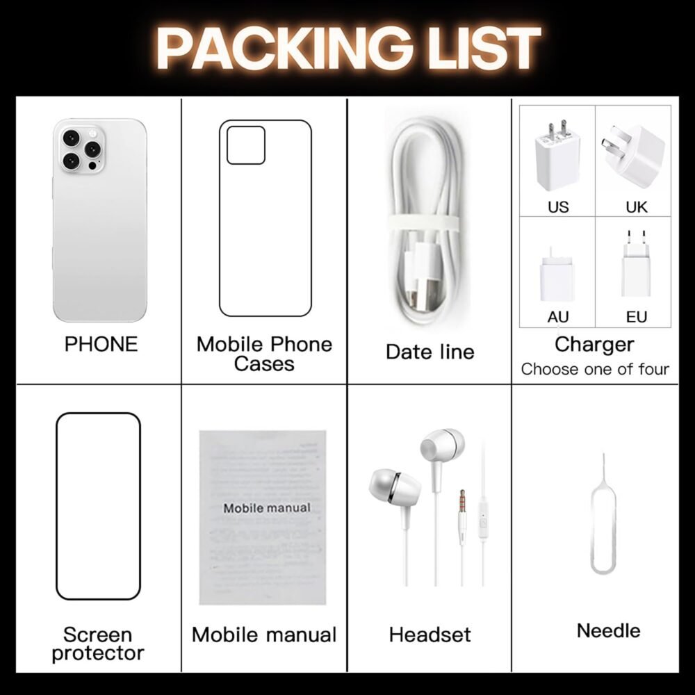 A16 Pro Unlocked Phone, 6.73" Screen Android 13 Smartphone, 8GB+256GB Cell Phone, 7000mAh Battery, 108MP Camera, 5G/GPS/Face ID/Dual SIM/Fingerprint Button Unlock Photos (White) - Image 9