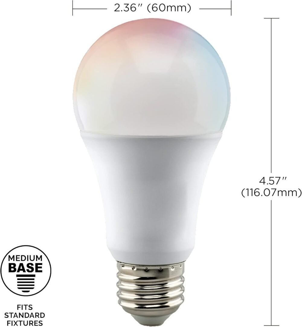 Satco S11253 Starfish 9.5-Watt A19 WiFi Smart LED Color-Changing Light Bulb, Works with Siri, Alexa, Google Assistant, SmartThings, 2700K-5000K, 800 Lumens, 2-Pack - Image 3