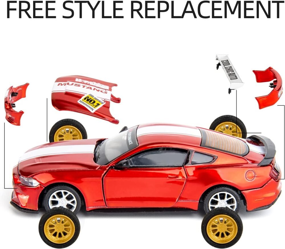 1/42 Ford Mustang Car Model, Take Apart Assembled Car, DIY Car Model kit Educational Building Toys, Children's Gifts, Can Open Door Birthday Gift for Children Red - Image 4