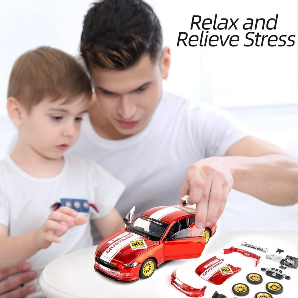 1/42 Ford Mustang Car Model, Take Apart Assembled Car, DIY Car Model kit Educational Building Toys, Children's Gifts, Can Open Door Birthday Gift for Children Red - Image 8