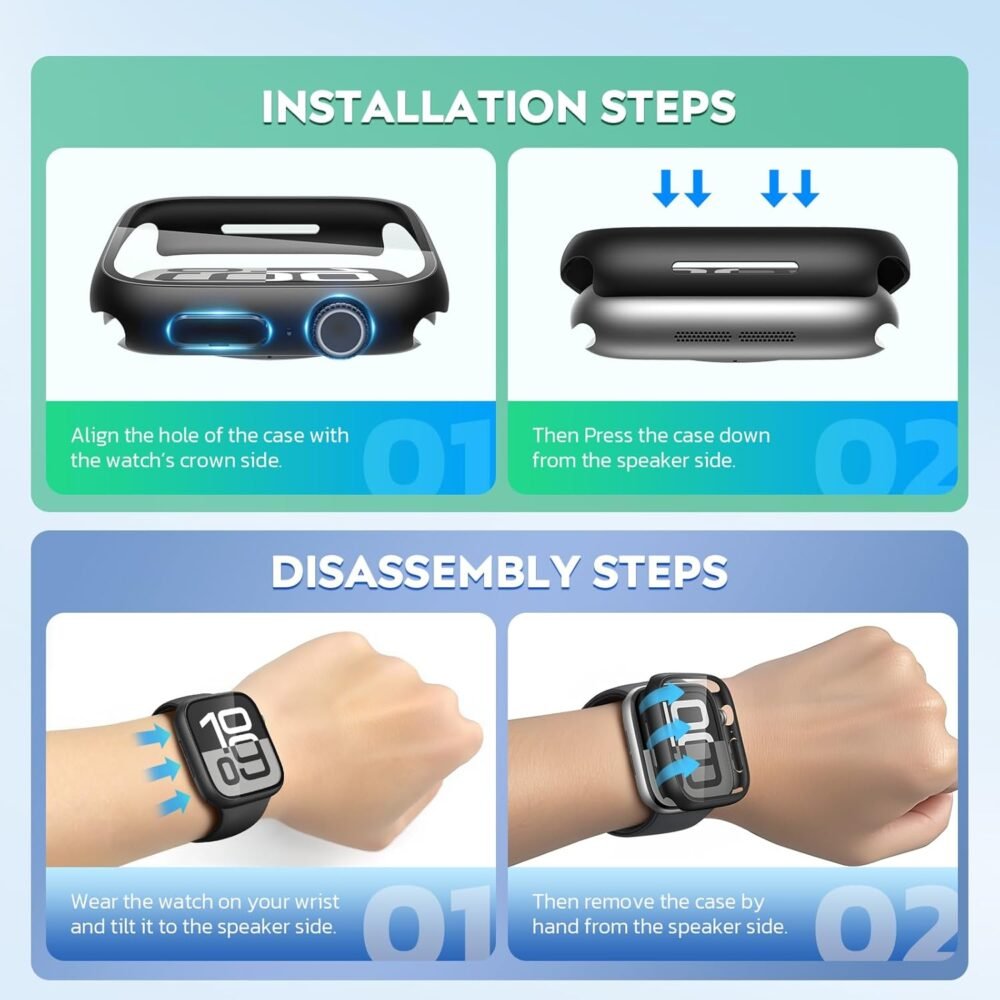 Misxi 2 Pack Tempered Glass Case for 2024 Apple Watch Series 10 46mm, Ultra-Thin Hard PC Screen Protector Cover, Full Body Scratch-Resistant Protection for iWatch 10, Pristine Transparent - Image 8