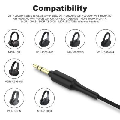 WH-1000XM4 Headphone Cable Compatible with Sony WH-1000XM5 WH-1000XM4 WH-1000XM3 WH1000XM2 WH-XB910N WH-H900N WH-CH700N MDR-1A MDR-XB950BT MDR-XB950N1 MDR-1000X MDR-100ABN MDR-ZX770BN Headphones - Image 3