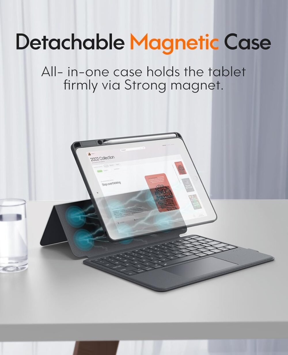 CHESONA Rugged Keyboard Case for iPad 9th 2022/8th/7th Generation, Magnetic Detachable Case, Premium Trackpad, 15°-180° Adjustable Stand, Portrait/Landscape Backlit Keyboard for iPad 10.2-inch, Gray - Image 4