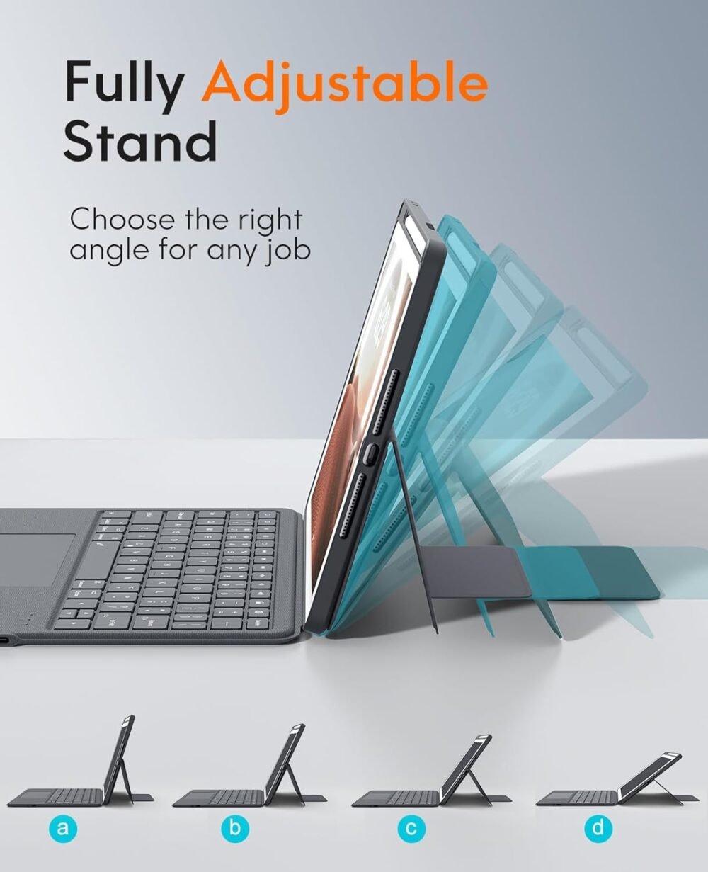 CHESONA Rugged Keyboard Case for iPad 9th 2022/8th/7th Generation, Magnetic Detachable Case, Premium Trackpad, 15°-180° Adjustable Stand, Portrait/Landscape Backlit Keyboard for iPad 10.2-inch, Gray - Image 8
