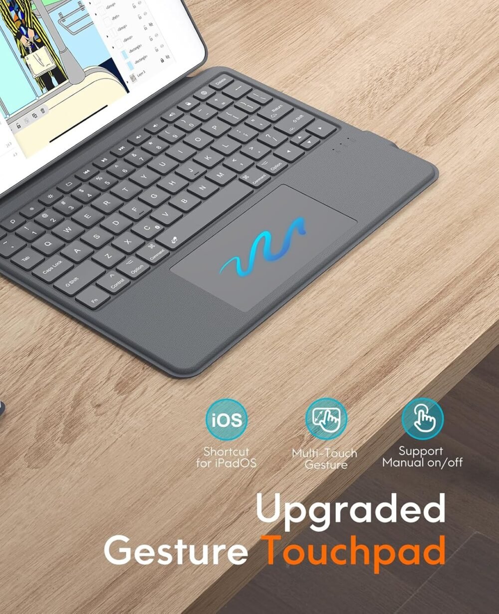 CHESONA Rugged Keyboard Case for iPad 9th 2022/8th/7th Generation, Magnetic Detachable Case, Premium Trackpad, 15°-180° Adjustable Stand, Portrait/Landscape Backlit Keyboard for iPad 10.2-inch, Gray - Image 9