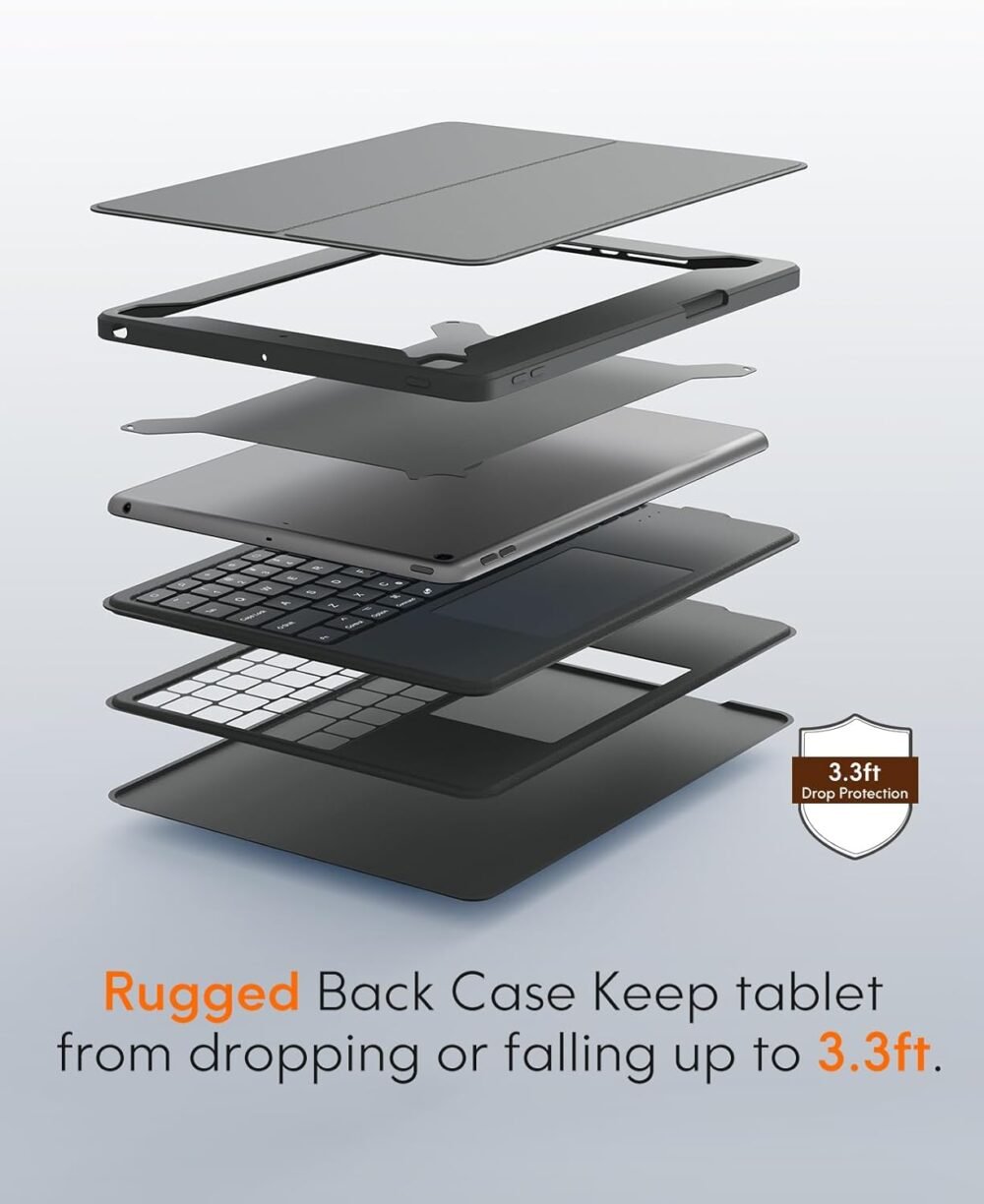 CHESONA Rugged Keyboard Case for iPad 9th 2022/8th/7th Generation, Magnetic Detachable Case, Premium Trackpad, 15°-180° Adjustable Stand, Portrait/Landscape Backlit Keyboard for iPad 10.2-inch, Gray - Image 10