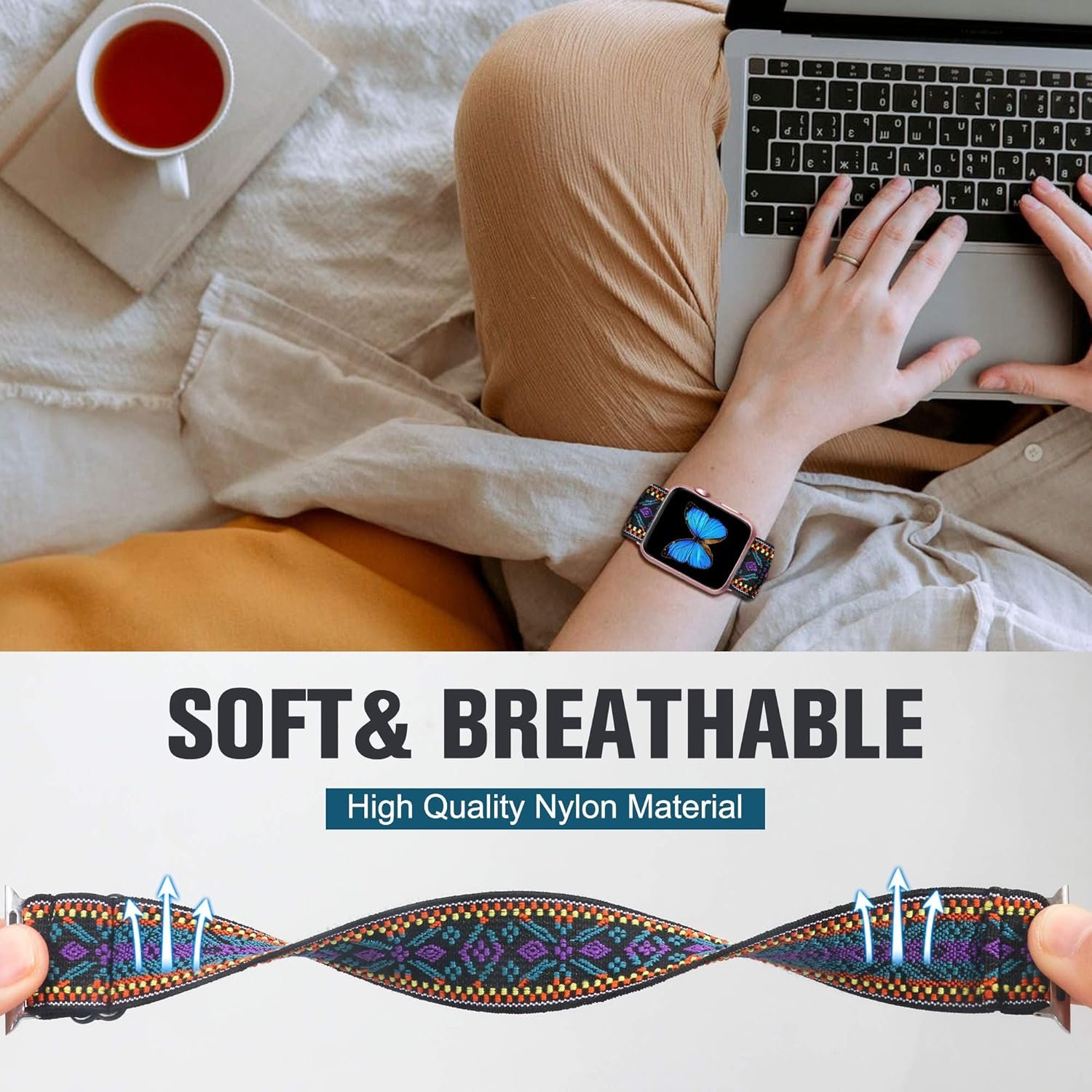 Dsytom 3 Pack Elastic Band Compatible with Apple Watch Bands 38mm 41mm 40mm 42mm 44mm 45mm 46mm 49mm, Adjustable Stretchy Nylon bands for iWatch Series 10/9/Ultra 2/8/7/6/5/4/3/2/1/SE Strap for Women - Image 6