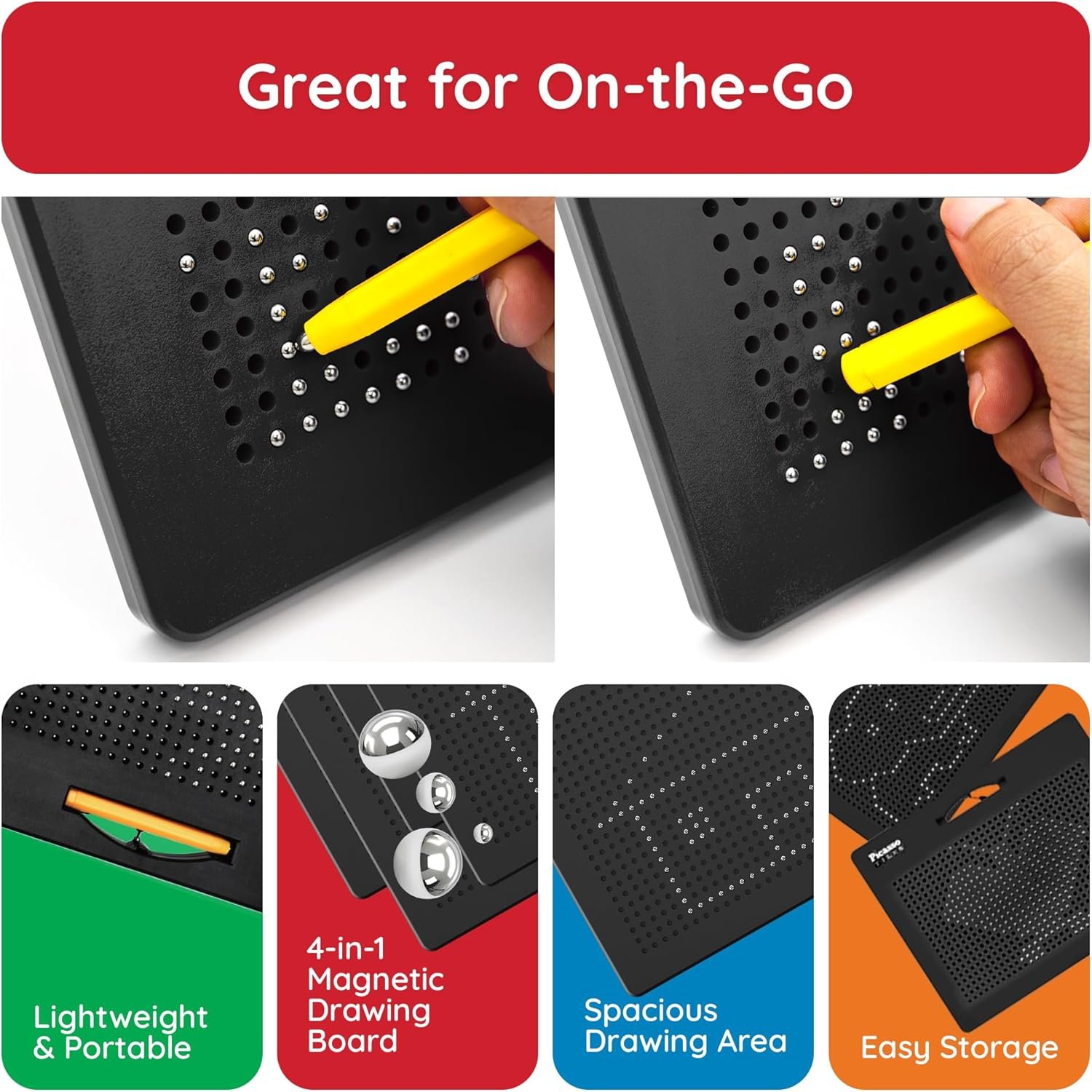 PicassoTiles 2PK 4-in-1 Magnetic Drawing Board 12x10 inch Large Magnet Tablet Pad with 4 Facings Lowercase & Uppercase Alphabets, Numbers, & Freestyle STEM Learning Writing Reading Playboard PTB06 - Image 8