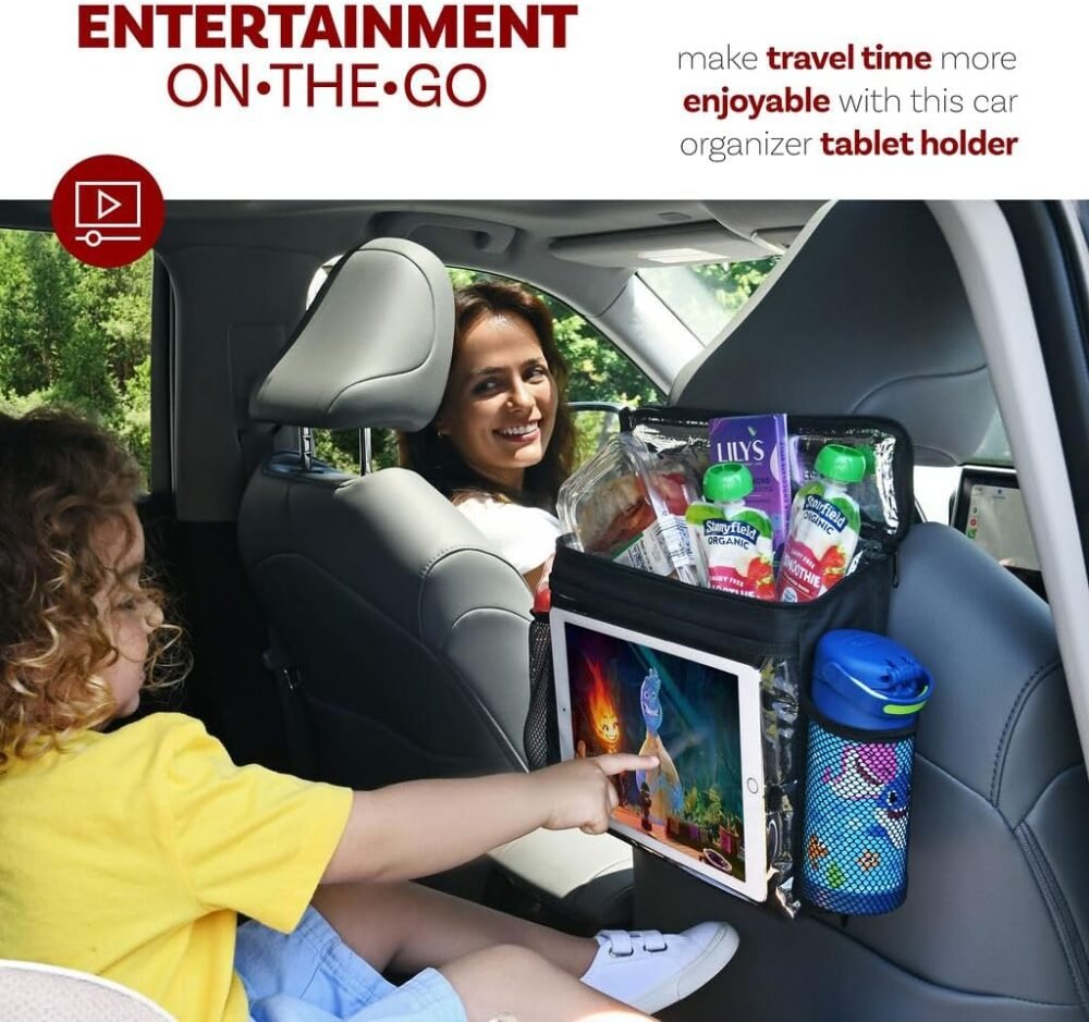 lebogner Insulated Car Seat Back Organizer + iPad And Tablet Holder, Auto Driver Or Passenger Accessories Organizer, Vehicle Front Seat Caddy, Personal Travel Cooler Storage Bag For Adults & Kids - Image 3