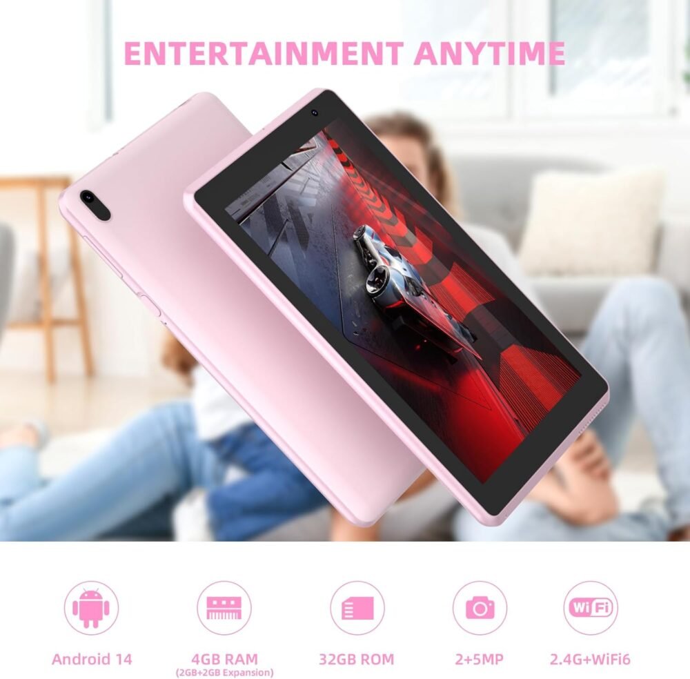 2025 Android 14 Tablet, 7 inch 4GB RAM+32GB ROM/ 1TB Expandable Tableta PC,1.6Ghz Quad-core Processor Computer, 1024 * 600 IPS Touch Screen, 5MP Dual Camera, WiFi, Game, Bluetooth Tablet - Image 4